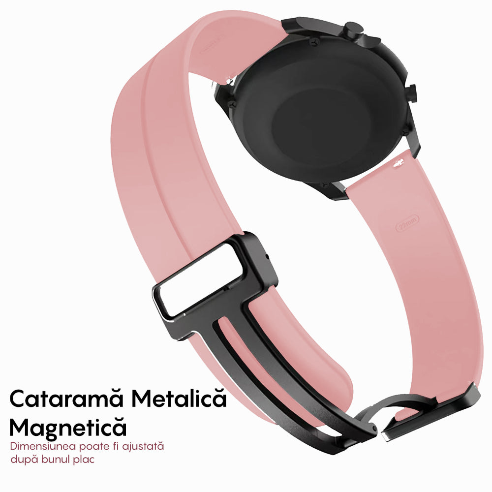 Curea Silicone Metallic Link - Amazfit Active/GTR Mini/Bip3 pro/Bip3/GTS4 Mini/GTS 3/GTS2e/GTS2mini/GTS 2/ pop pro/pop/BIP U/GTR 42mm/GTS/BIP/BIP lite/Bip1S - 20mm - Pink Sand