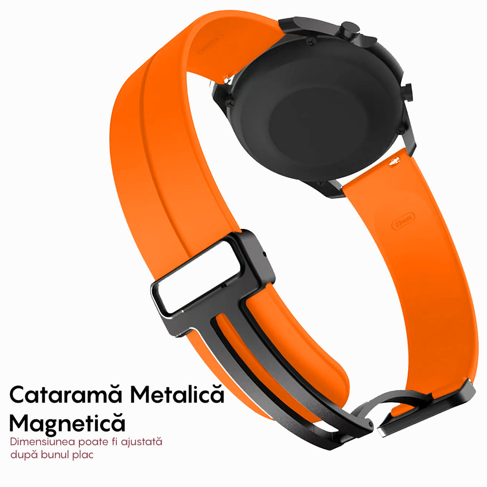 Curea Silicone Metallic Link - Amazfit Active/GTR Mini/Bip3 pro/Bip3/GTS4 Mini/GTS 3/GTS2e/GTS2mini/GTS 2/ pop pro/pop/BIP U/GTR 42mm/GTS/BIP/BIP lite/Bip1S - 20mm - Portocaliu