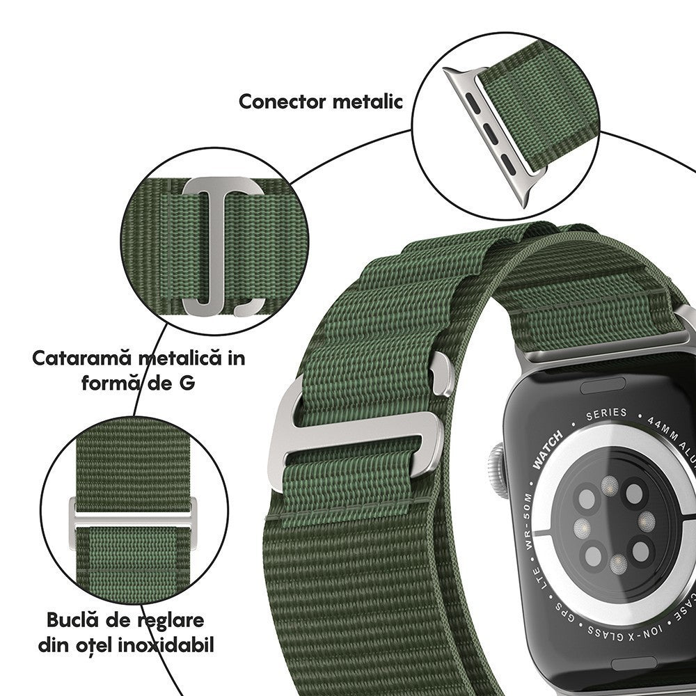 Curea Alpine Adventure - Apple Watch 1/2/3/4/5/6/7/8/9/SE/Ultra 1/Ultra 2 - 42/44/45/49 MM - Verde Inchis