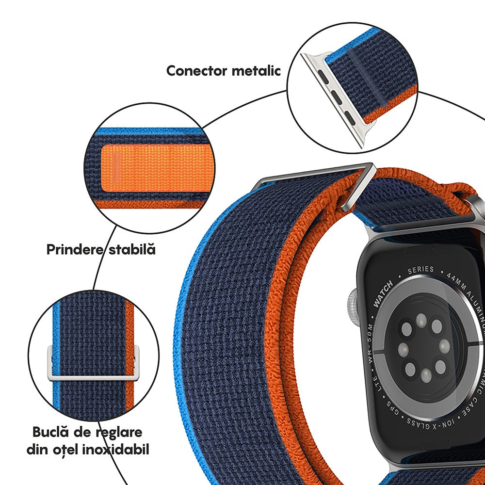 Curea Trail Scout - Apple Watch 1/2/3/4/5/6/7/8/9/SE/Ultra 1/Ultra 2 - 42/44/45/49 MM - Albastru Inchis