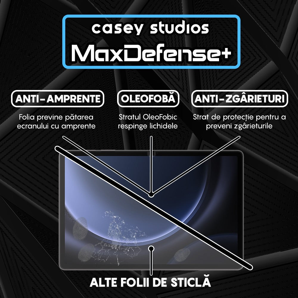 Folie Sticla MaxDefense+ - Samsung Galaxy Tab S9 FE Plus 5G/S9 Plus/S8 Plus/S7 Plus/S7 FE 12.5" - Clear