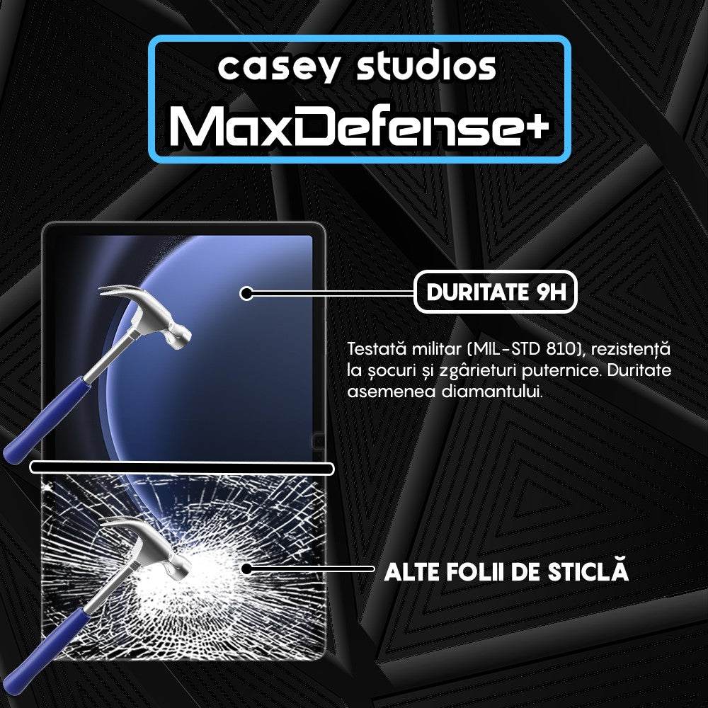 Folie Sticla MaxDefense+ - Samsung Galaxy Tab S9 FE Plus 5G/S9 Plus/S8 Plus/S7 Plus/S7 FE 12.5" - Clear