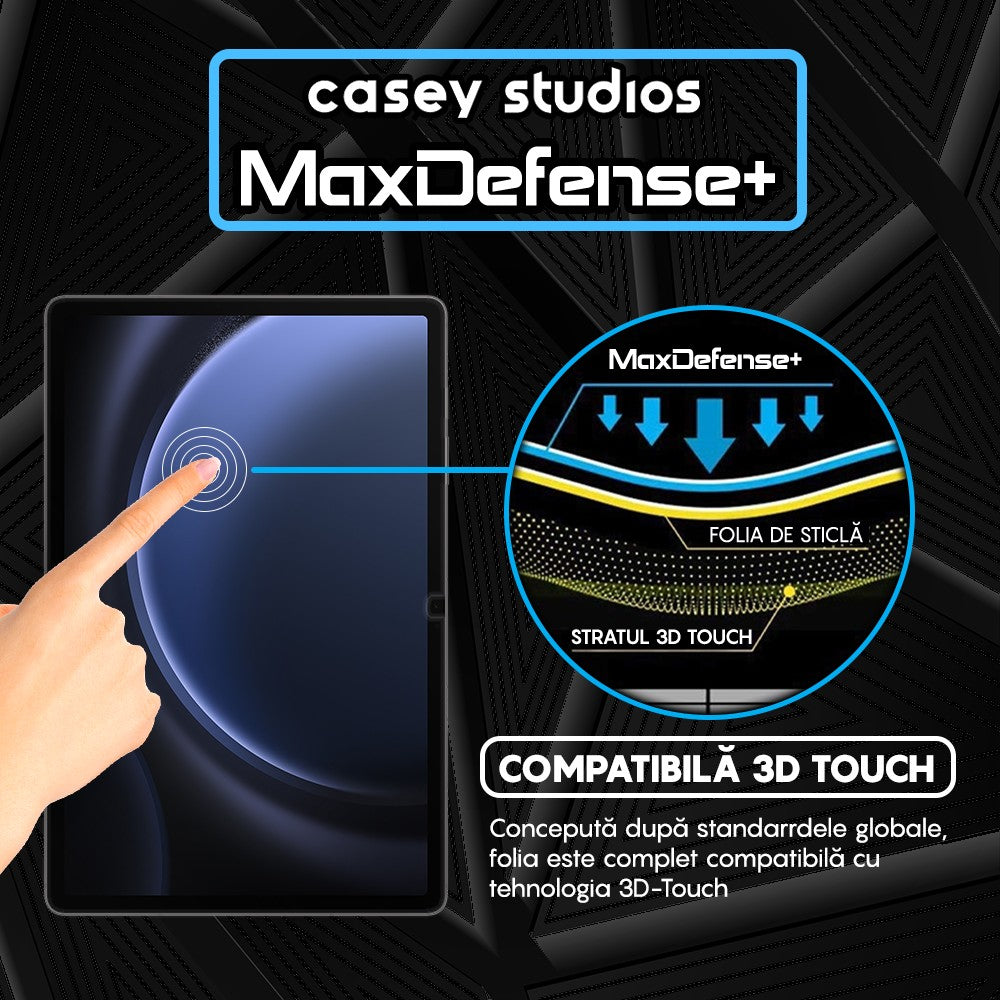 Folie Sticla MaxDefense+ - Samsung Galaxy Tab S9 FE Plus 5G/S9 Plus/S8 Plus/S7 Plus/S7 FE 12.5" - Clear