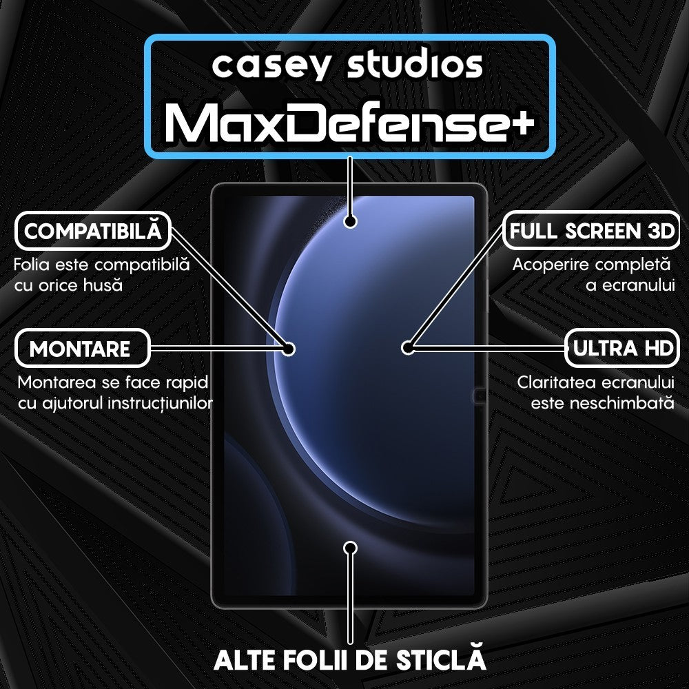 Folie Sticla MaxDefense+ - Samsung Galaxy Tab S9 FE Plus 5G/S9 Plus/S8 Plus/S7 Plus/S7 FE 12.5" - Clear