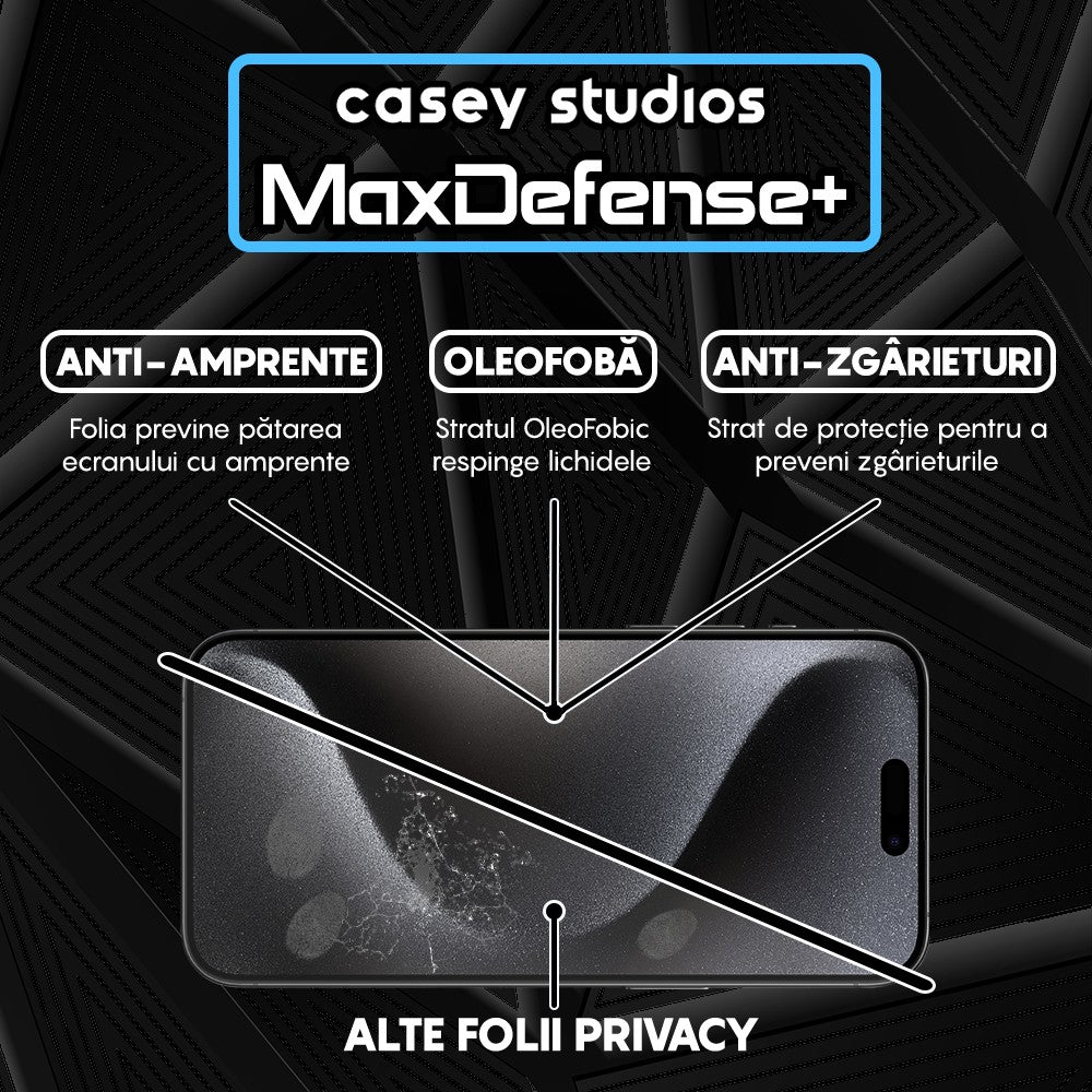 Folie Sticla MaxDefense+ - iPhone 15 Pro Max - Privacy