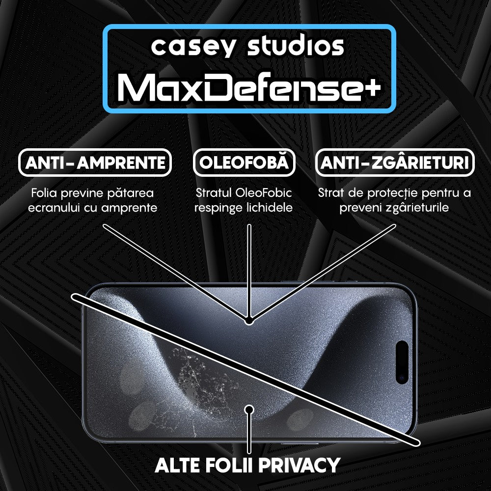 Folie Sticla MaxDefense+ - iPhone 15 Pro - Privacy