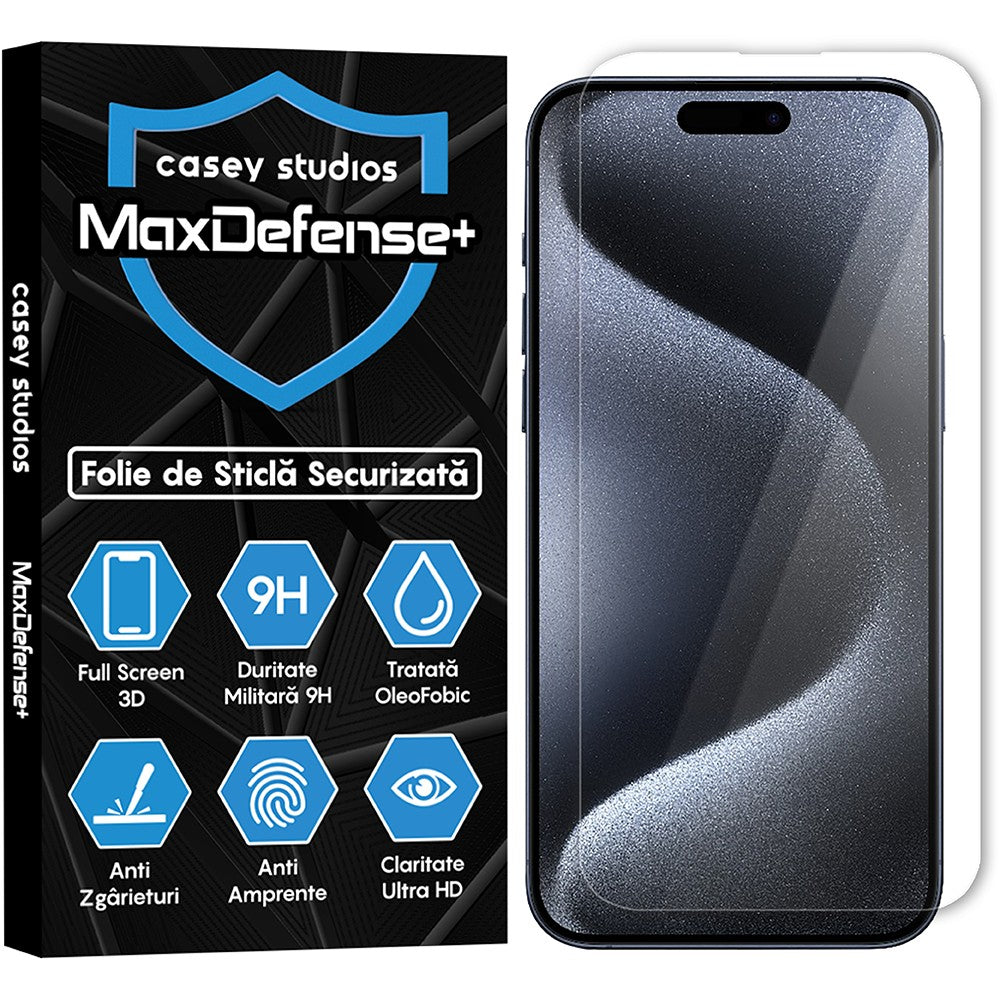Folie Sticla MaxDefense+ - iPhone 15 Pro - Clear