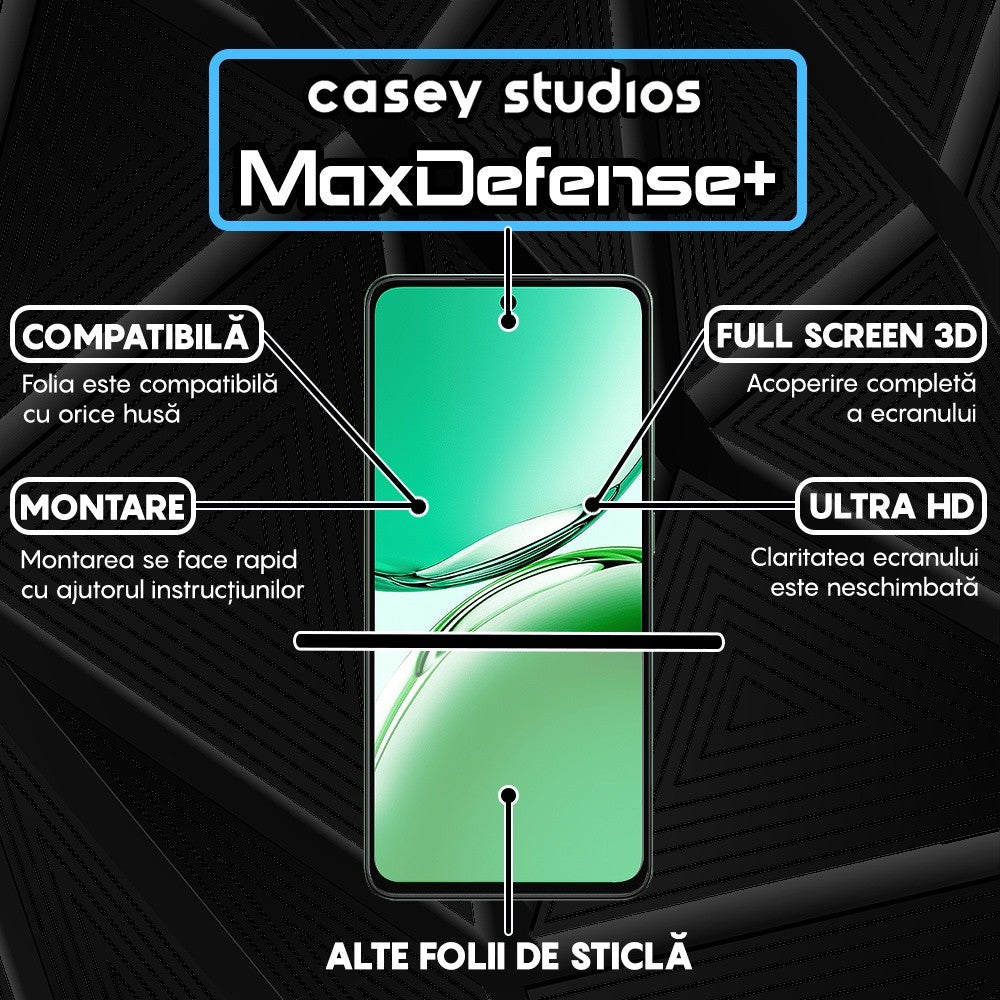 Folie Sticla MaxDefense+ - Oppo Reno 12 F 4G - Negru
