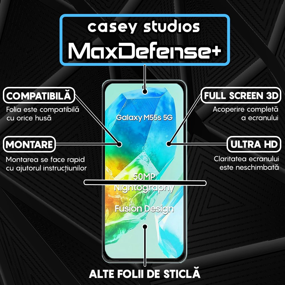 Folie Sticla MaxDefense+ - Samsung Galaxy M55s - Negru