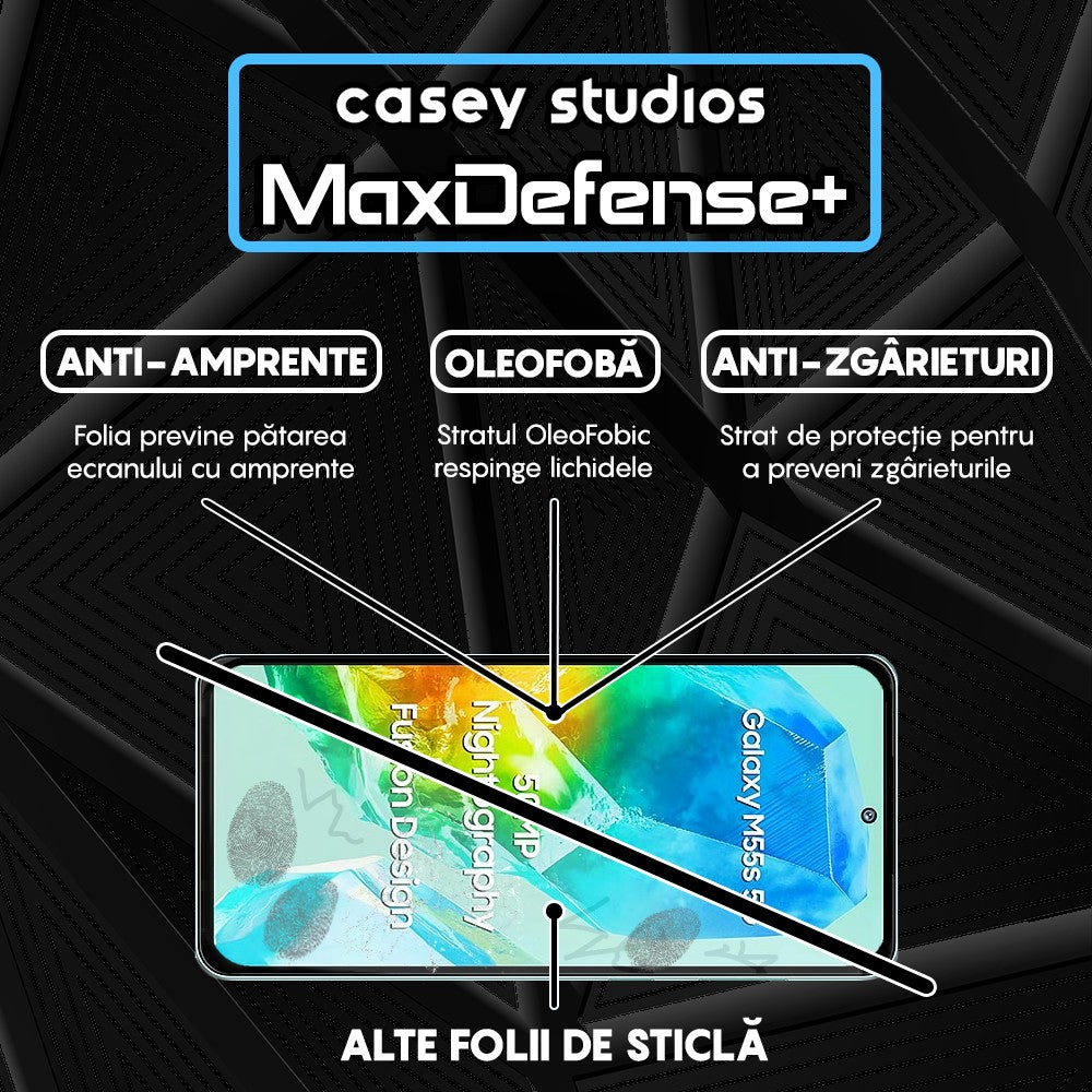 Folie Sticla MaxDefense+ - Samsung Galaxy M55s - Negru
