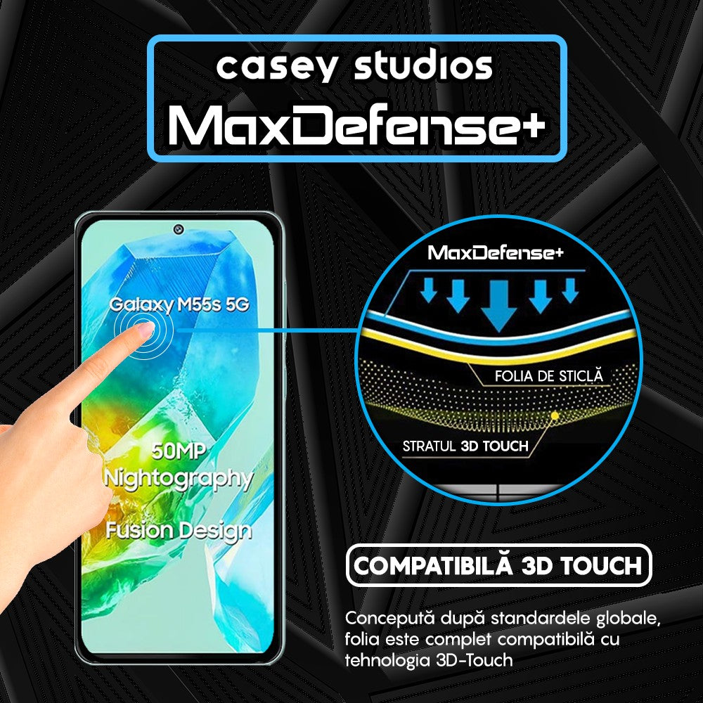 Folie Sticla MaxDefense+ - Samsung Galaxy M55s - Negru