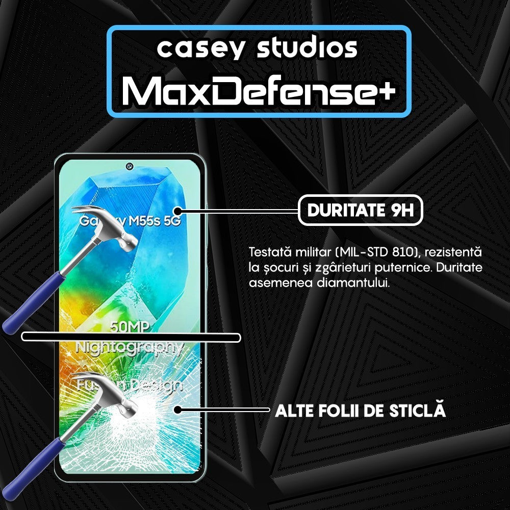 Folie Sticla MaxDefense+ - Samsung Galaxy M55s - Negru