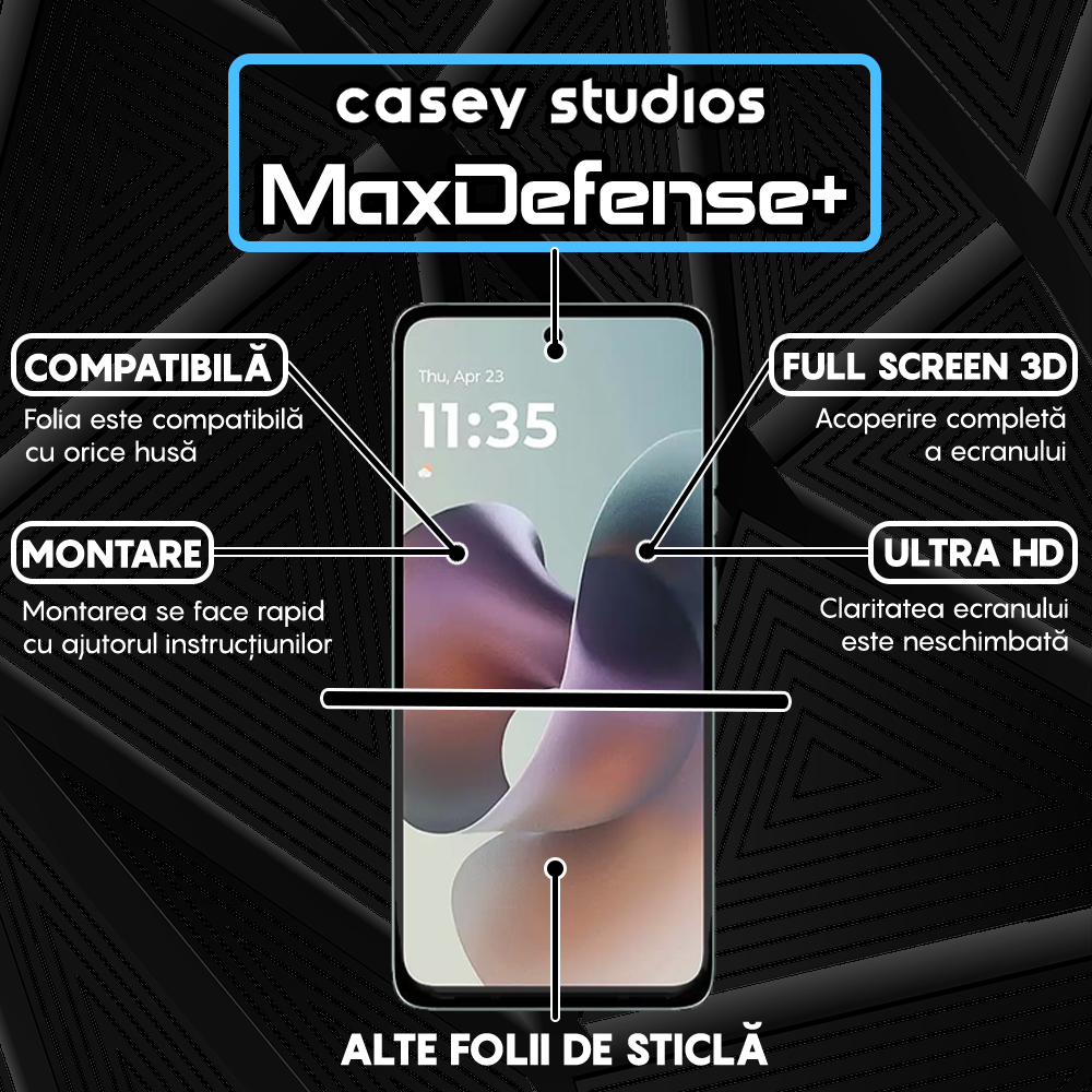 Folie Sticla MaxDefense+ - Motorola Moto G56 5G - Negru