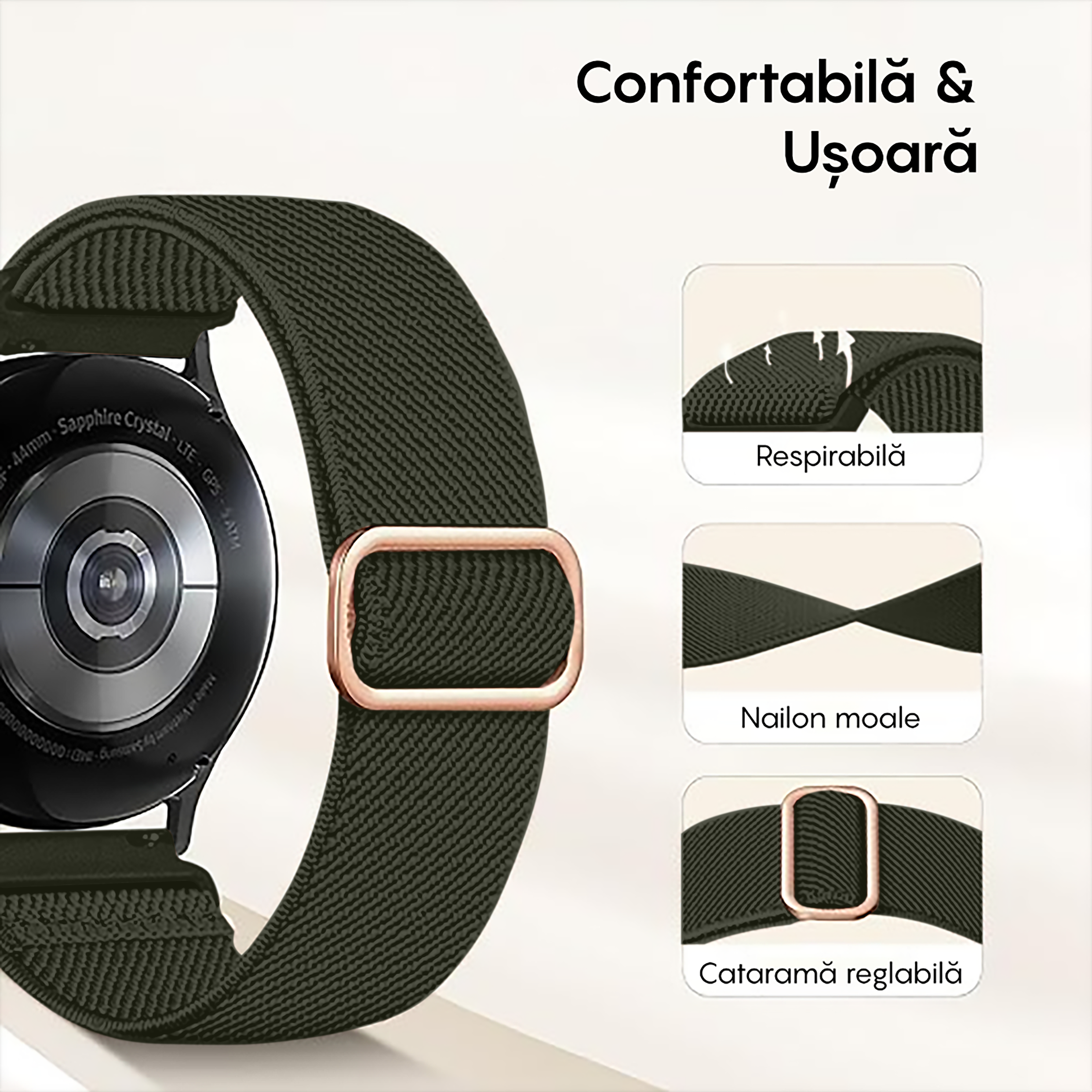 Curea Braided Classic - Samsung Galaxy Watch S3 Frontier/S3 Classic/3 45mm/46mm/Gear S3 - 22mm - Verde