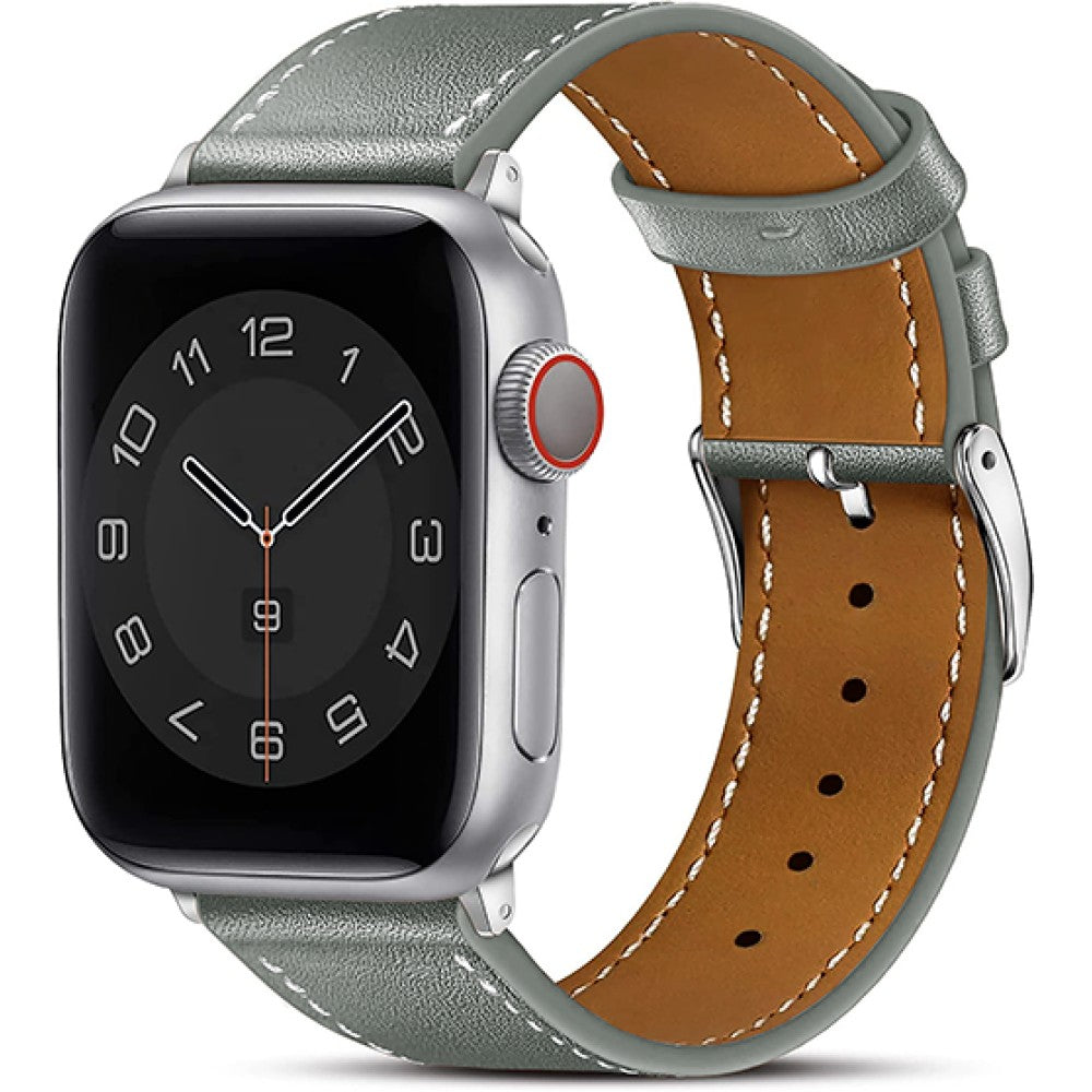 Curea Leather Heritage - Apple Watch 1/2/3/4/5/6/7/8/9/10/11/SE/SE2/SE3 - 38/40/41/42 MM - Gri/Alb