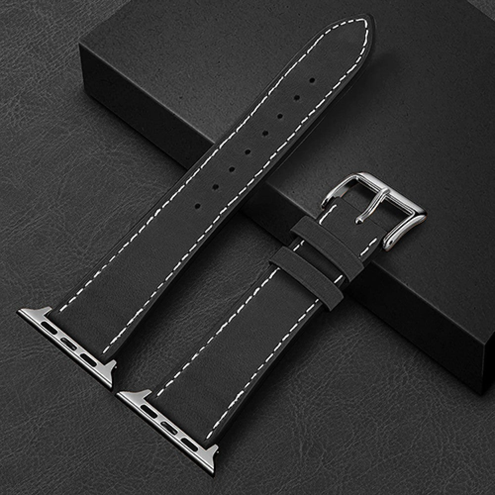 Curea Leather Heritage - Apple Watch 1/2/3/4/5/6/7/8/9/10/11/SE/SE2/SE3/Ultra 1/Ultra 2/Ultra 3 - 42/44/45/46/49 MM - Negru/Alb