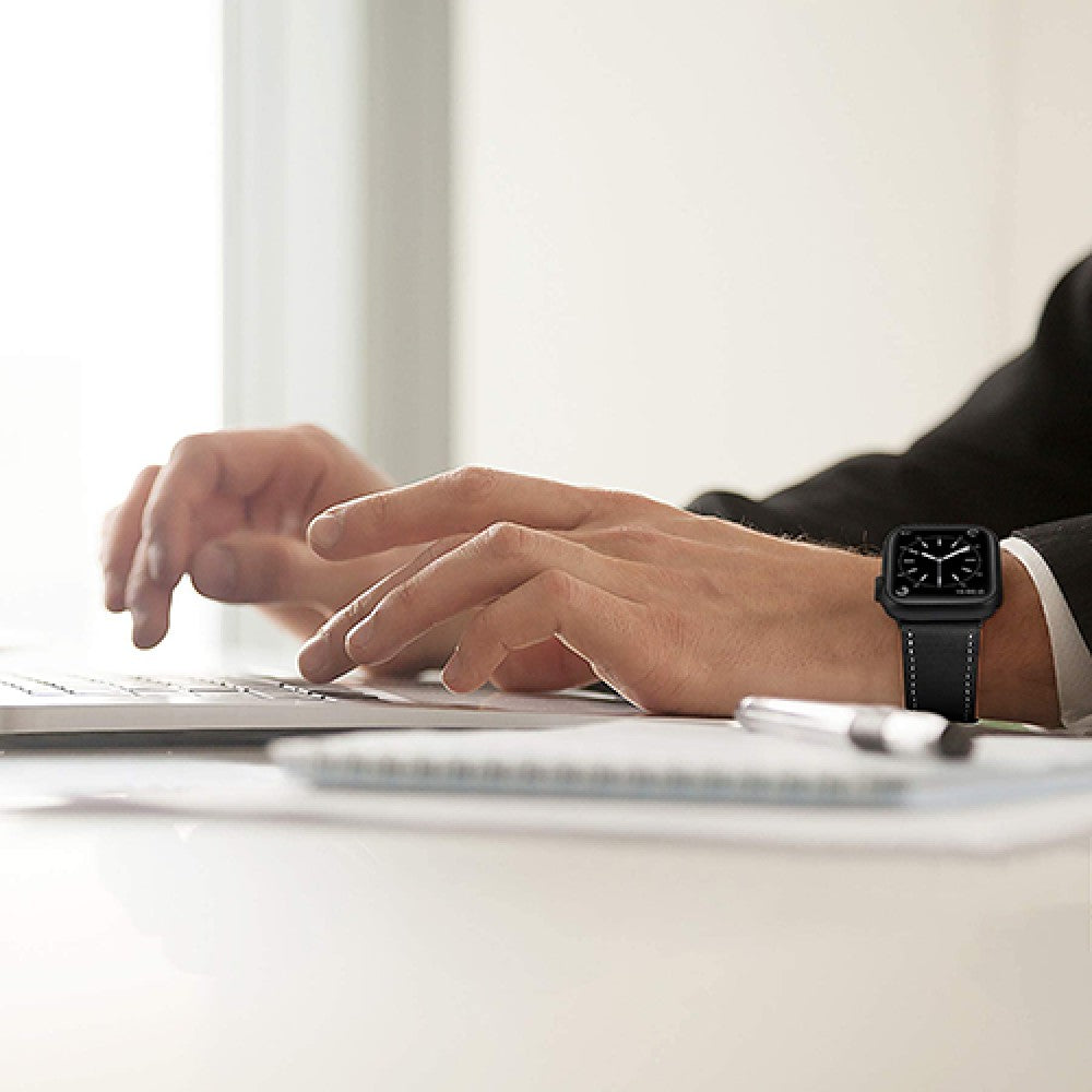 Curea Leather Heritage - Apple Watch 1/2/3/4/5/6/7/8/9/10/11/SE/SE2/SE3/Ultra 1/Ultra 2/Ultra 3 - 42/44/45/46/49 MM - Negru/Alb