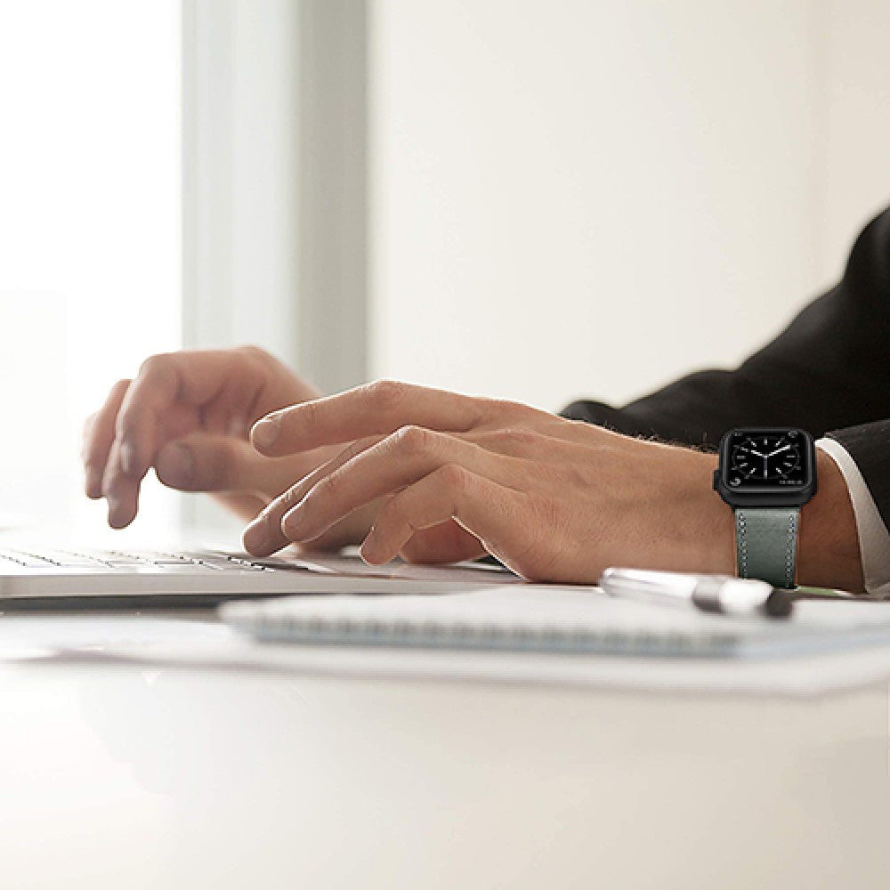 Curea Leather Heritage - Apple Watch 1/2/3/4/5/6/7/8/9/10/11/SE/SE2/SE3/Ultra 1/Ultra 2/Ultra 3 - 42/44/45/46/49 MM - Gri/Alb