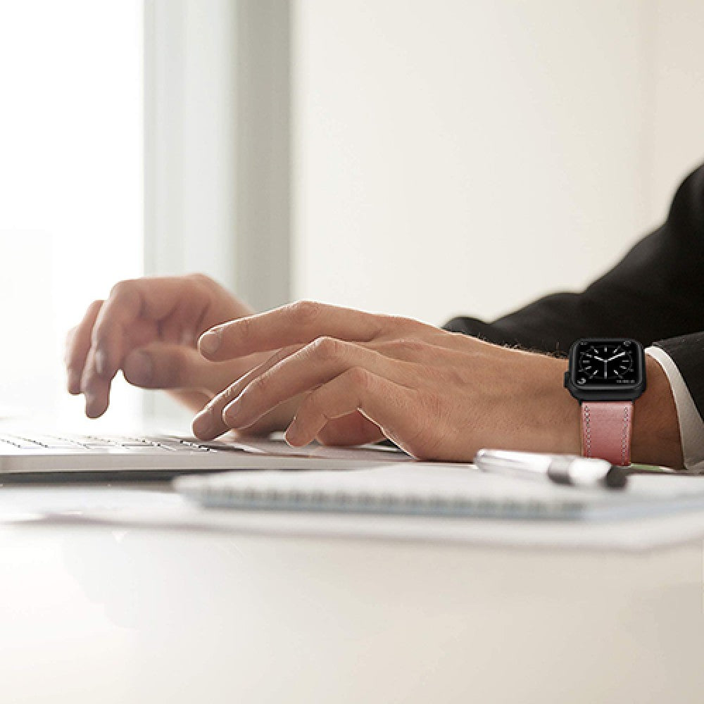 Curea Leather Heritage - Apple Watch 1/2/3/4/5/6/7/8/9/10/11/SE/SE2/SE3/Ultra 1/Ultra 2/Ultra 3 - 42/44/45/46/49 MM - Roz/Alb