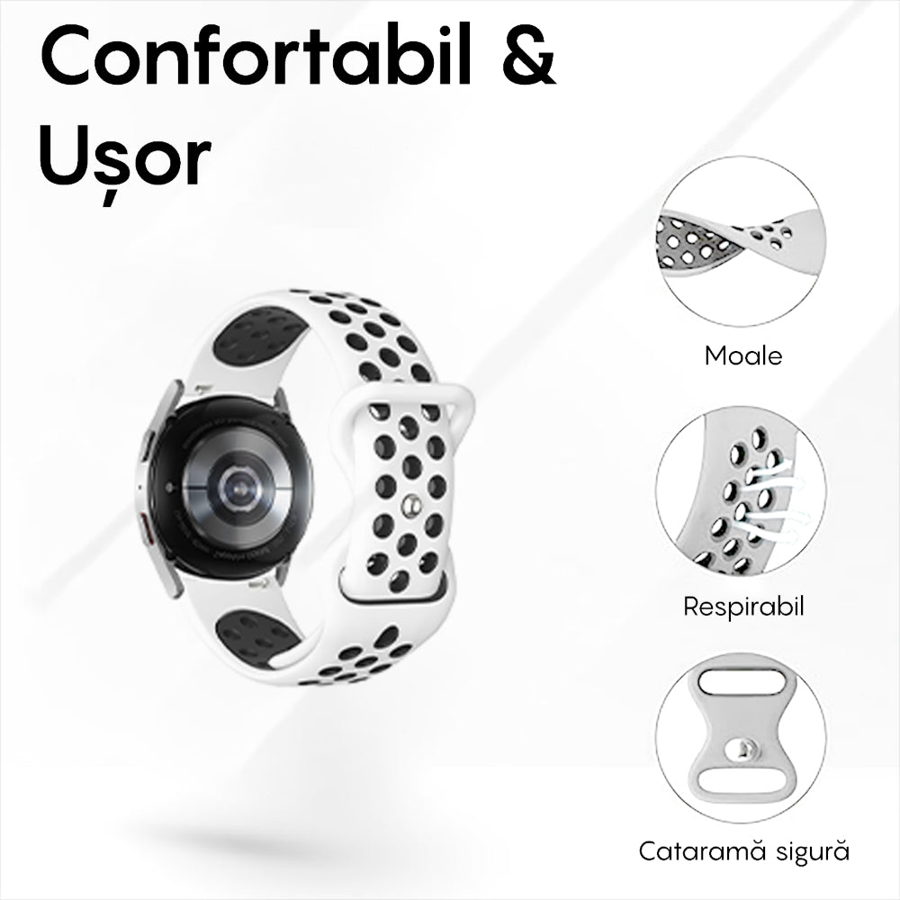 Curea Silicone Flex Loop - Samsung Galaxy Watch 7/6/6 Classic/5 Pro/5/4/4 Classic/3 41mm/42 mm/Active 2/Active/FE - 20mm - Alb