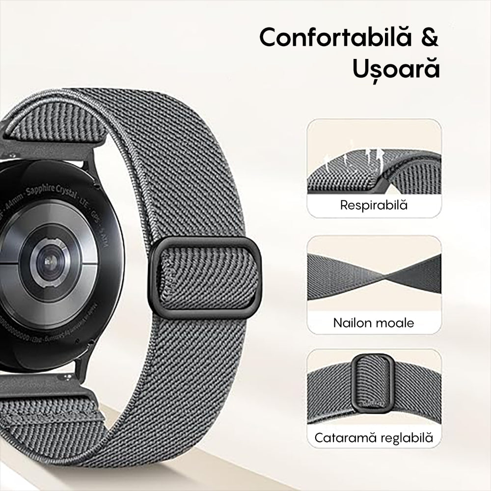 Curea Braided Classic - Samsung Galaxy Watch S3 Frontier/S3 Classic/3 45mm/46mm/Gear S3 - 22mm - Gri