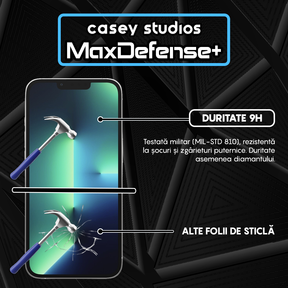Folie Sticla MaxDefense+ - iPhone 13/13 Pro - Negru