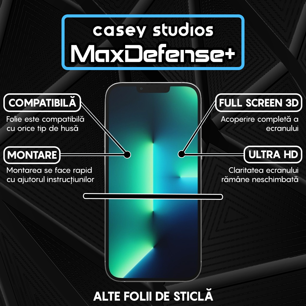 Folie Sticla MaxDefense+ - iPhone 13 Pro Max - Negru