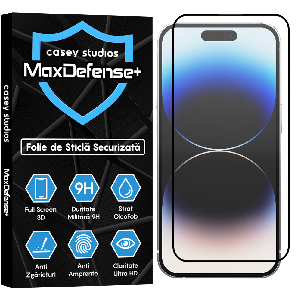 Folie Sticla MaxDefense+ - iPhone 14 Pro - Negru