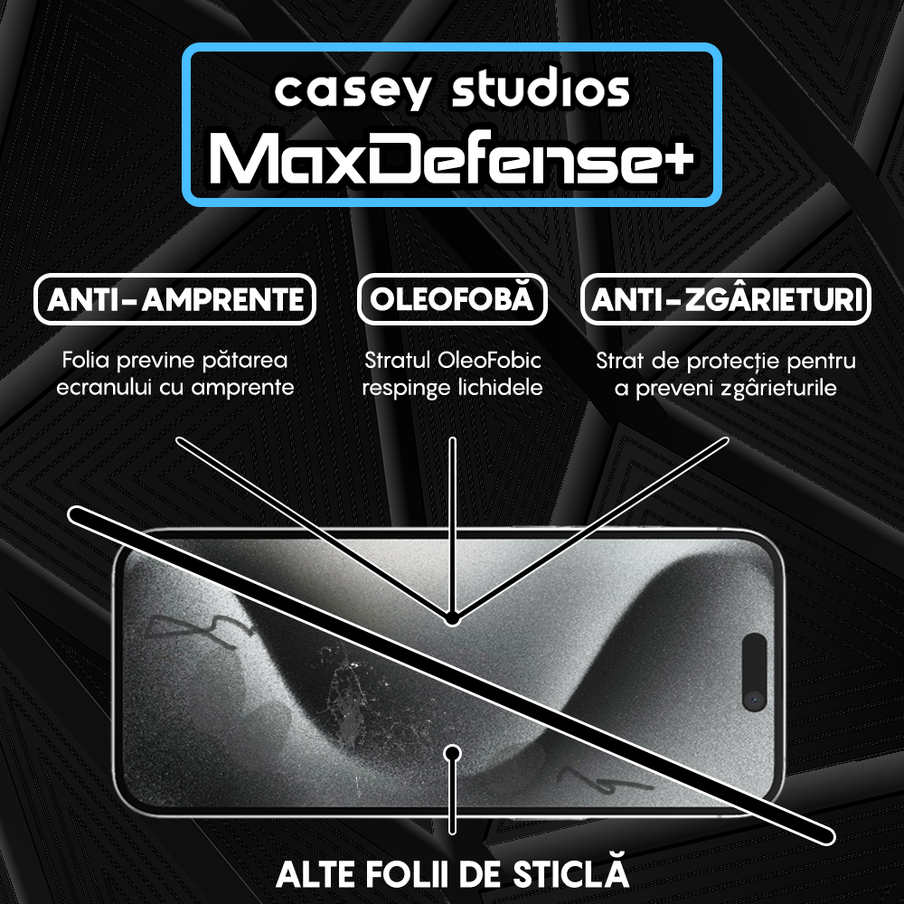 Folie Sticla MaxDefense+ - iPhone 15 Pro Max - Negru