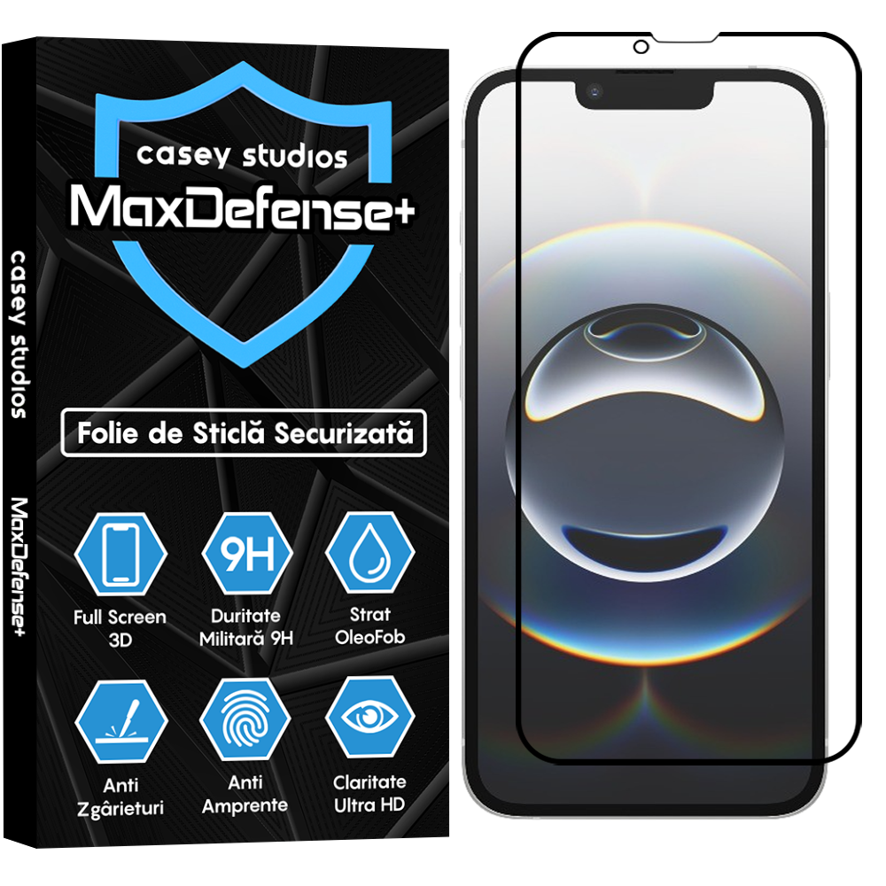 Folie Sticla MaxDefense+ - iPhone 16e - Negru