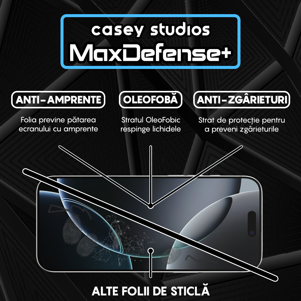 Folie Sticla MaxDefense+ - iPhone 16 Pro Max - Negru