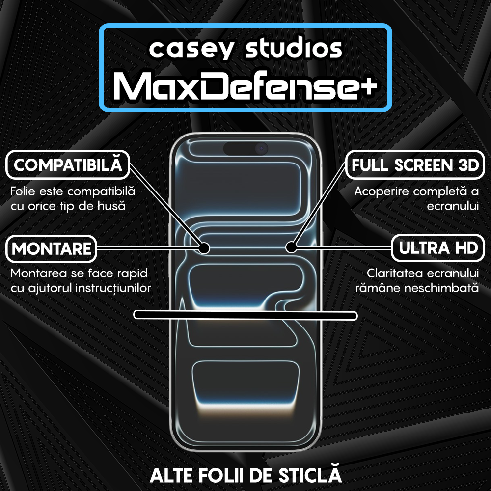 Folie Sticla MaxDefense+ - iPhone 17 Pro - Negru
