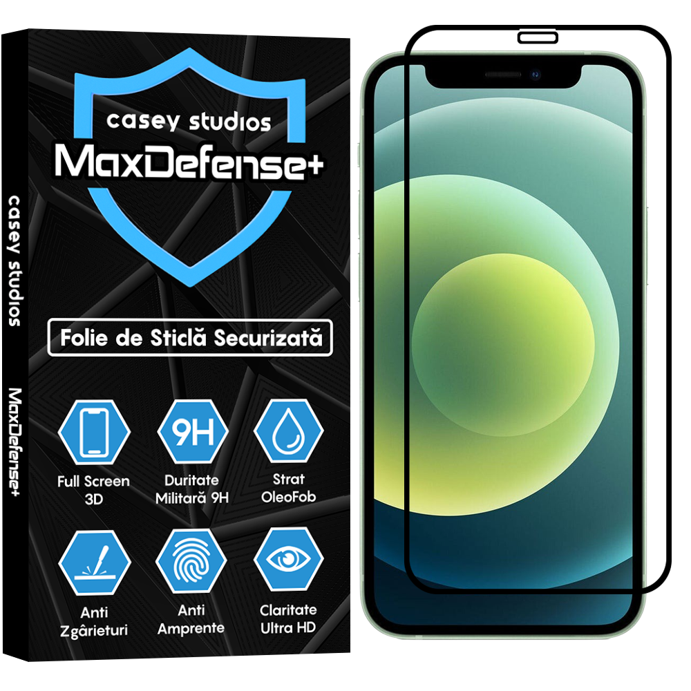 Folie Sticla MaxDefense+ - iPhone 12 Mini - Negru