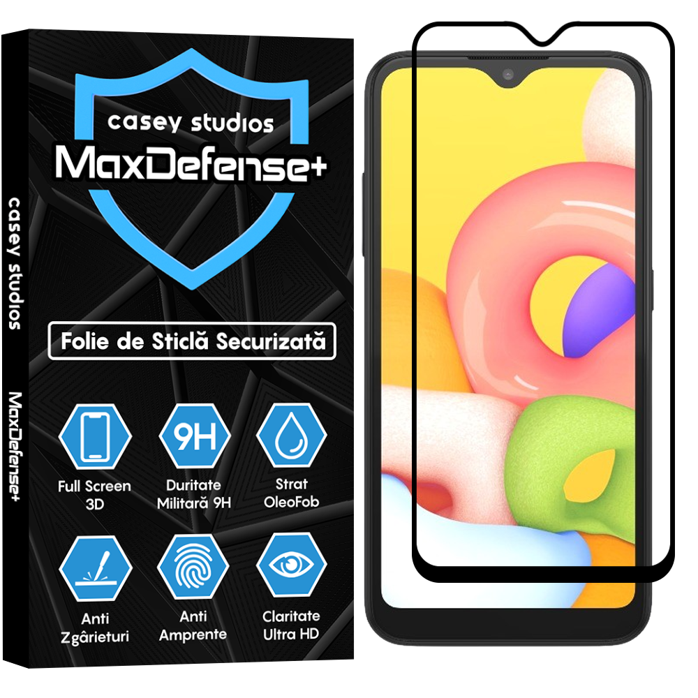 Folie Sticla MaxDefense+ - Samsung Galaxy A01 - Negru