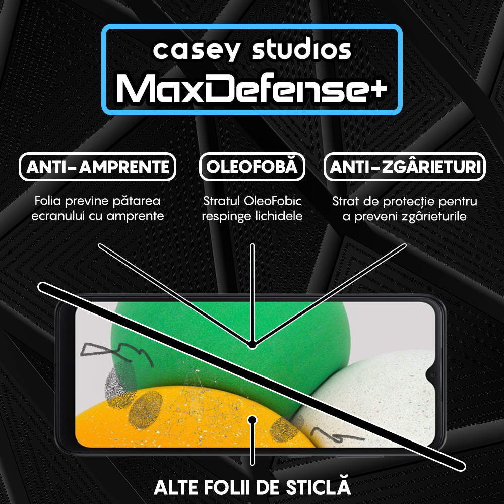 Folie Sticla MaxDefense+ - Samsung Galaxy A04E/A03s/A02s/A03/A03 Core - Negru