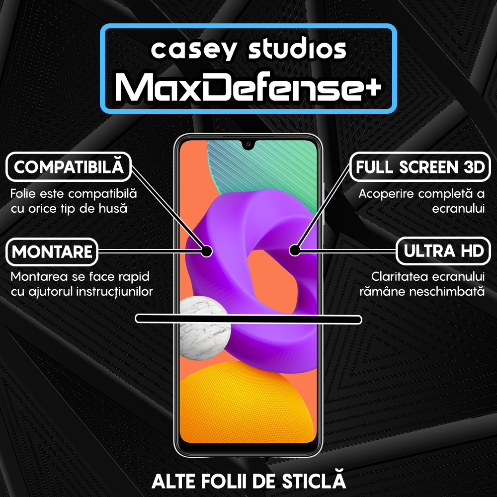 Folie Sticla MaxDefense+ - Samsung Galaxy A22 4G/M22 - Negru
