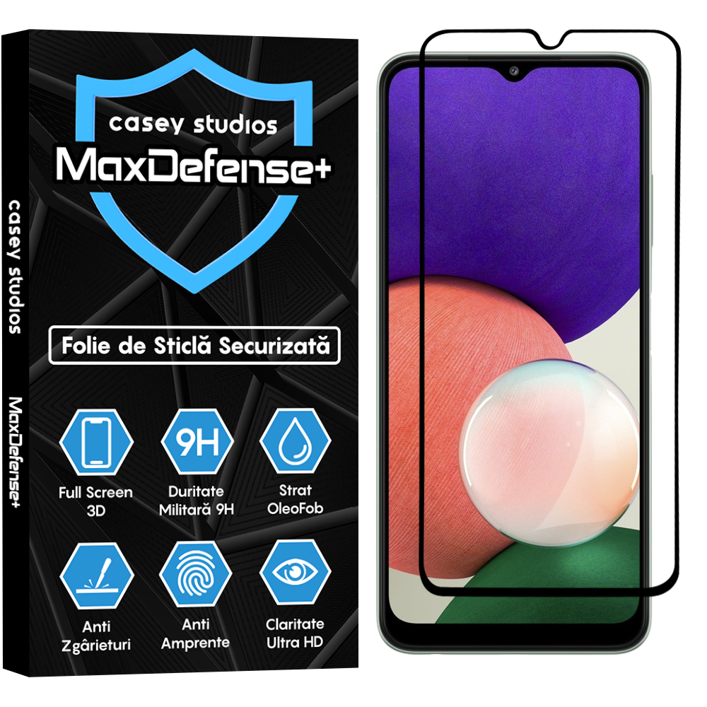 Folie Sticla MaxDefense+ - Samsung Galaxy A22 5G - Negru
