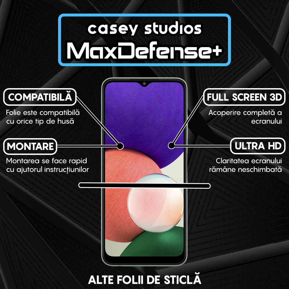 Folie Sticla MaxDefense+ - Samsung Galaxy A22 5G - Negru