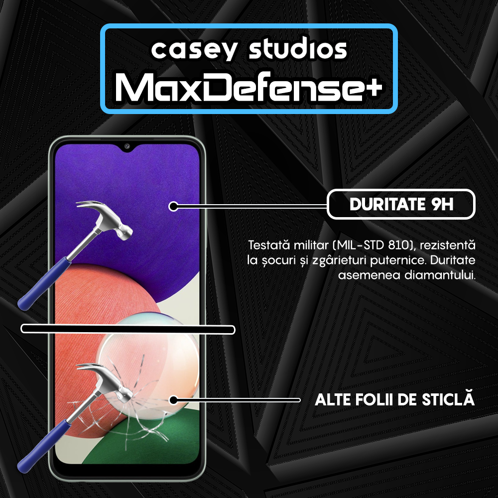 Folie Sticla MaxDefense+ - Samsung Galaxy A22 5G - Negru