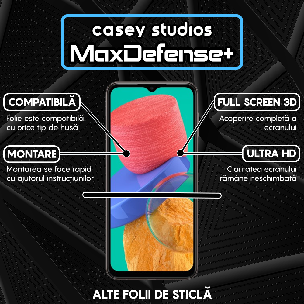 Folie Sticla MaxDefense+ - Samsung Galaxy A23 5G/A23 4G/A04S/A04/A13 5G/A13 4G/M23/M33/M13/F23/F13 - Negru