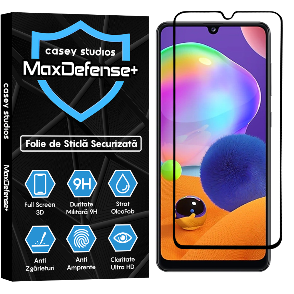 Folie Sticla MaxDefense+ - Samsung Galaxy A31 - Negru