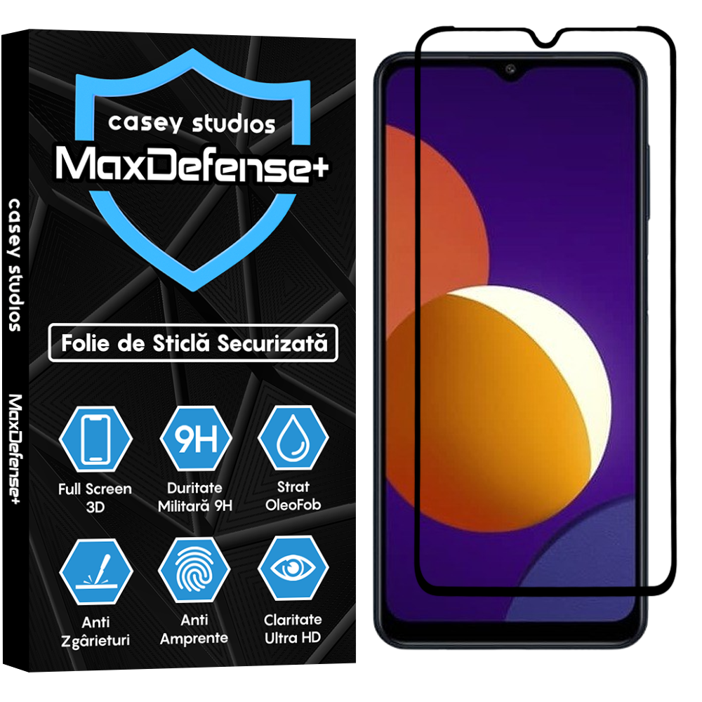Folie Sticla MaxDefense+ - Samsung Galaxy A32 5G/A12 NACHO/A12/M12/A02/F12/M02 - Negru