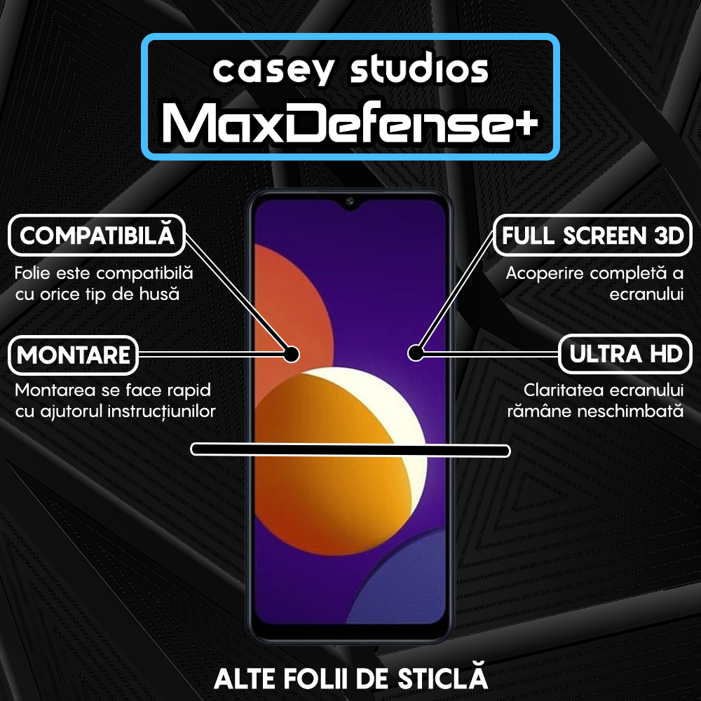 Folie Sticla MaxDefense+ - Samsung Galaxy A32 5G/A12 NACHO/A12/M12/A02/F12/M02 - Negru