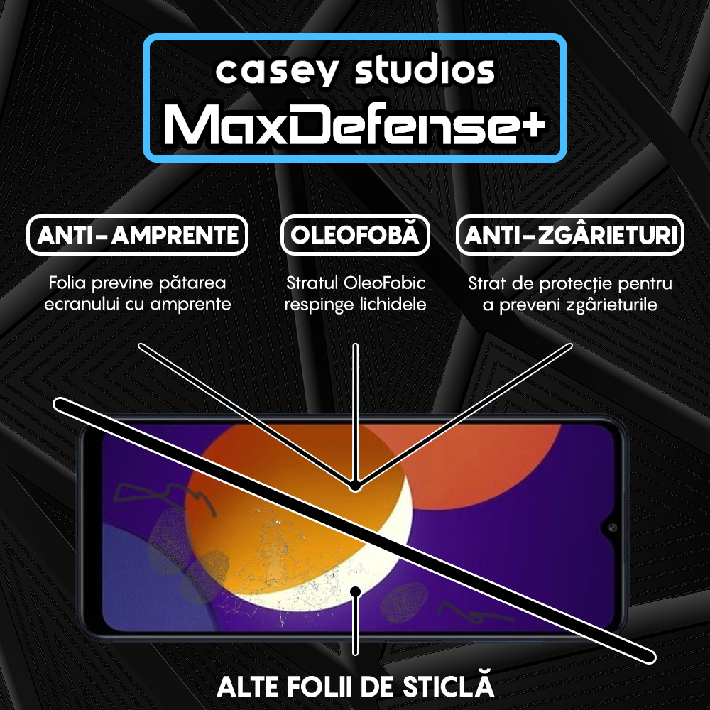 Folie Sticla MaxDefense+ - Samsung Galaxy A32 5G/A12 NACHO/A12/M12/A02/F12/M02 - Negru