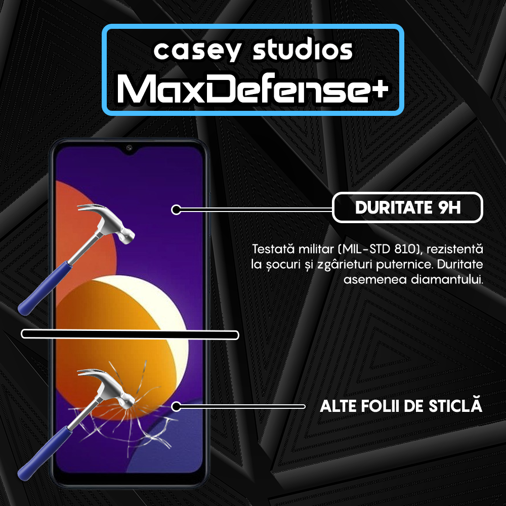 Folie Sticla MaxDefense+ - Samsung Galaxy A32 5G/A12 NACHO/A12/M12/A02/F12/M02 - Negru