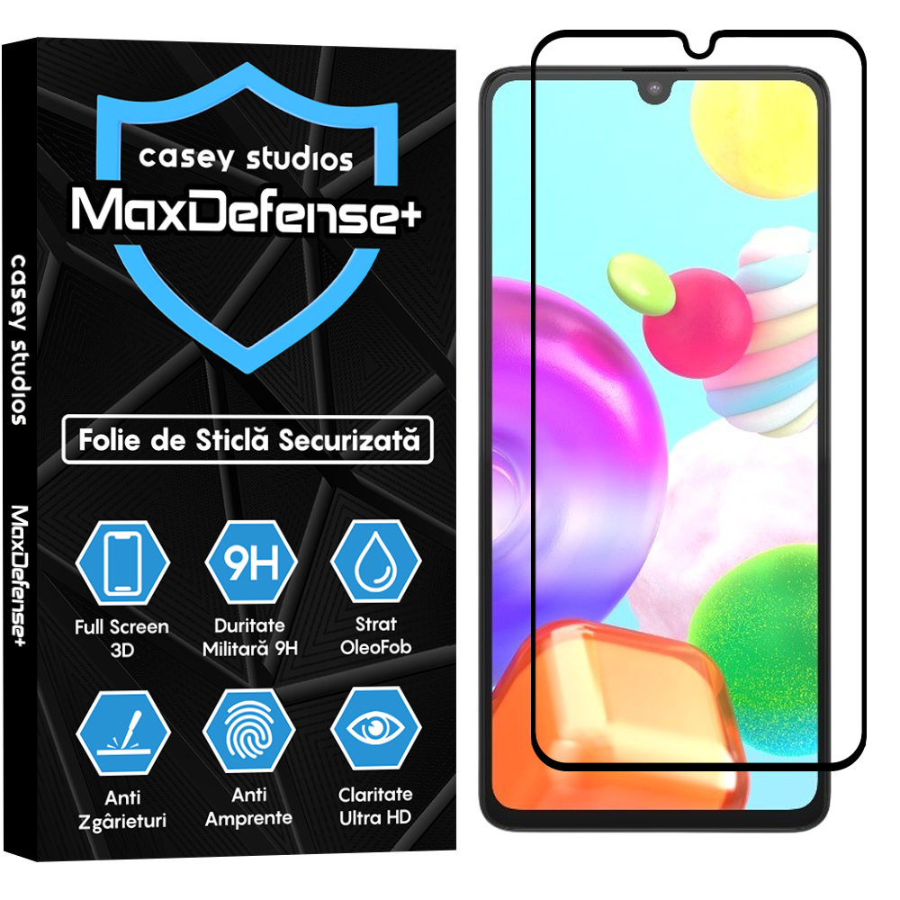 Folie Sticla MaxDefense+ - Samsung Galaxy A41 - Negru
