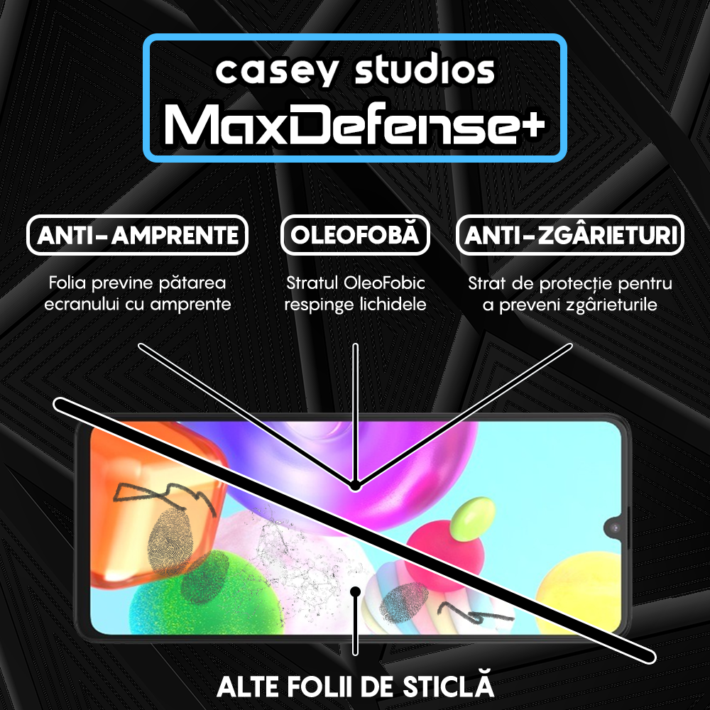 Folie Sticla MaxDefense+ - Samsung Galaxy A41 - Negru