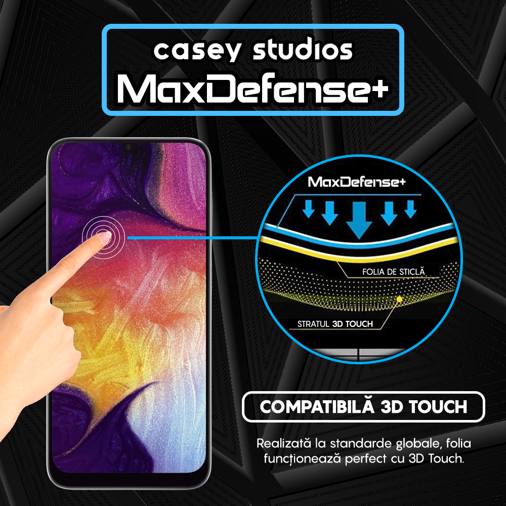 Folie Sticla MaxDefense+ - Samsung Galaxy A50/A50s/A20/A30/A30s/M21/M30/M30s/M31 - Negru