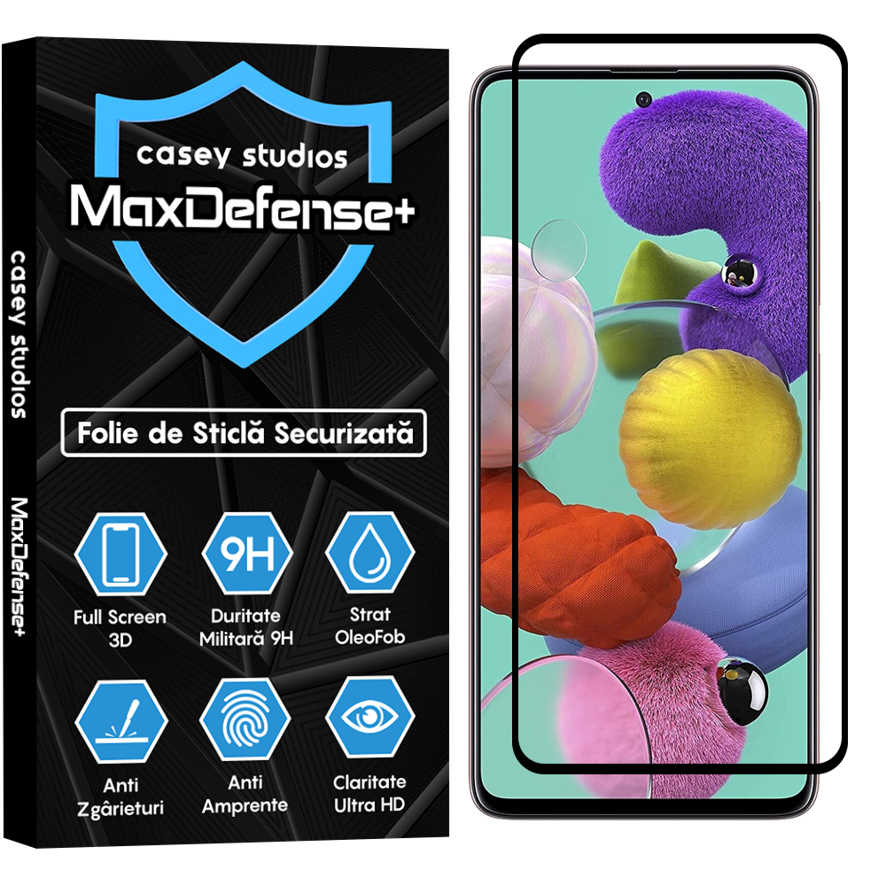 Folie Sticla MaxDefense+ - Samsung Galaxy A51 4G/5G - Negru