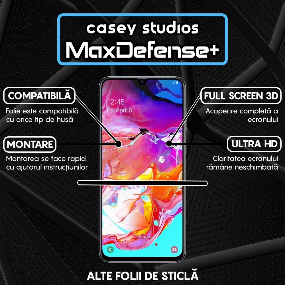 Folie Sticla MaxDefense+ - Samsung Galaxy A70/A70s - Negru